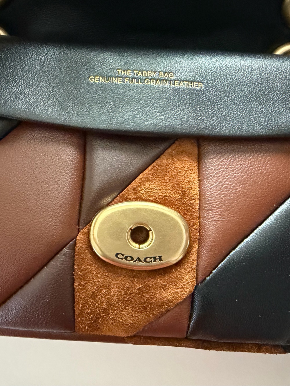 Coach Patchwork Tabby 20, Quilted Leather & Suede Crossbody in Brown and Black - Picture 2 of 4